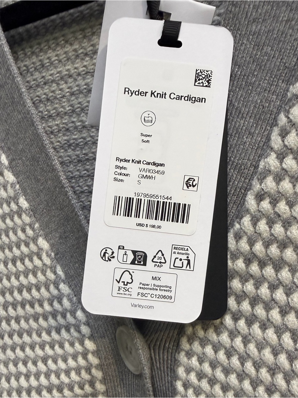 Varley ryder knit cardigan grey melange / white - Picture 3 of 3